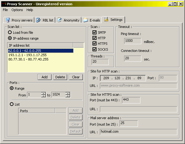 Proxy Scanner Server Screenshot